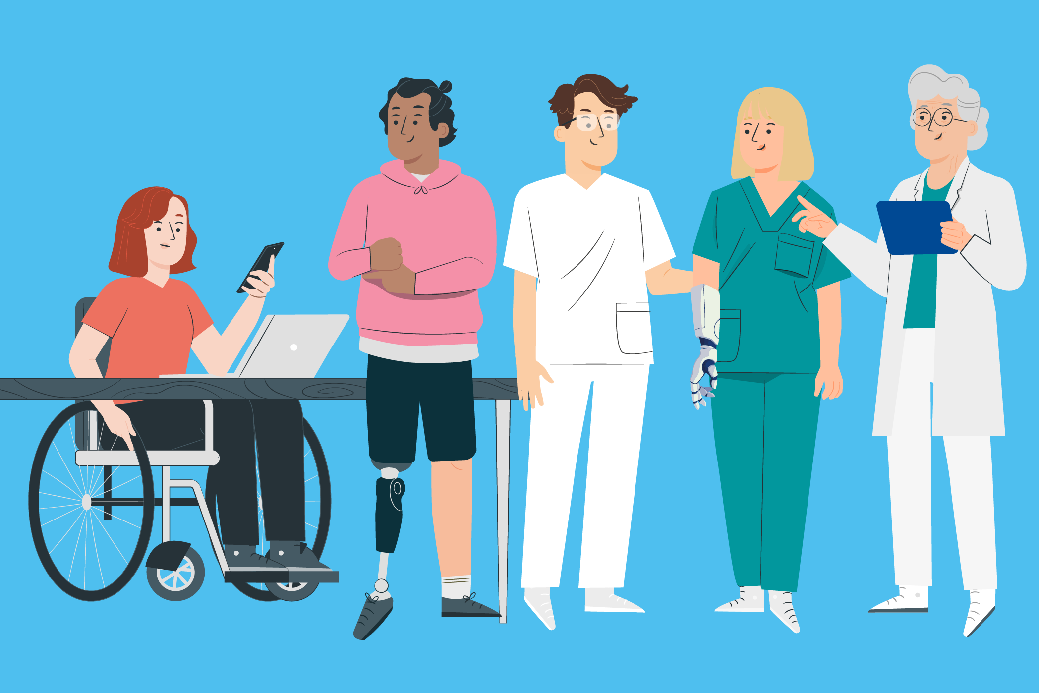 Die BG Kliniken fördern eine inklusive Arbeitsumgebung. (Illustration Armprothese designed by www.freepik.com) Illustration Inklusion